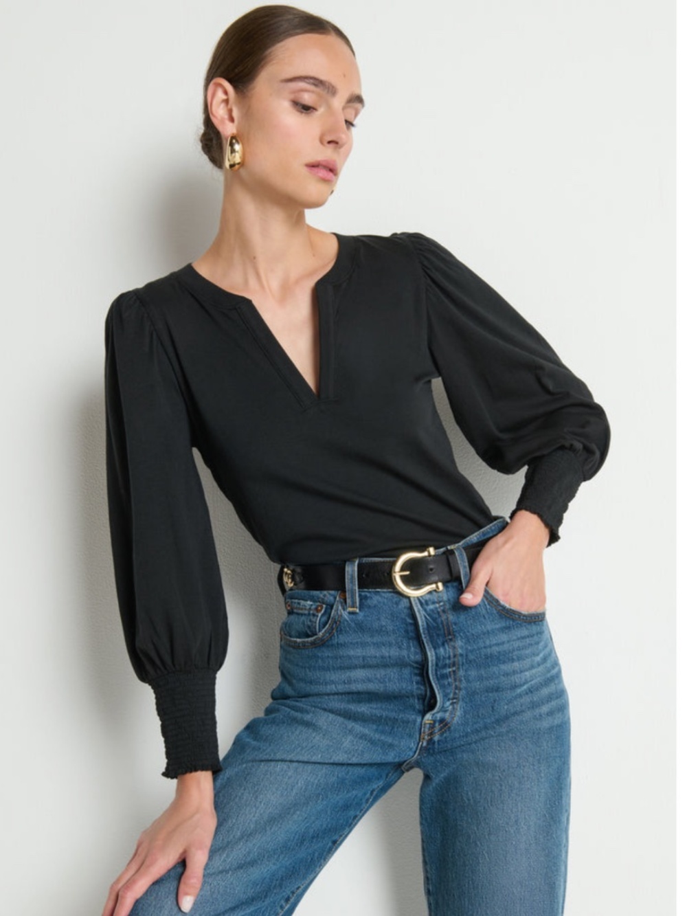 NWT Nation LTD Organic Cotton Black Flora Tee Puff Sleeves Medium